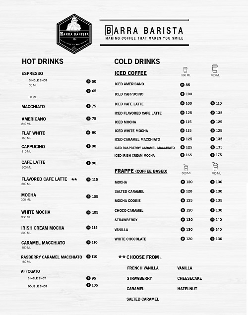 Coffee menu