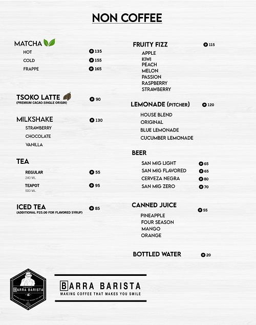 Non coffee menu